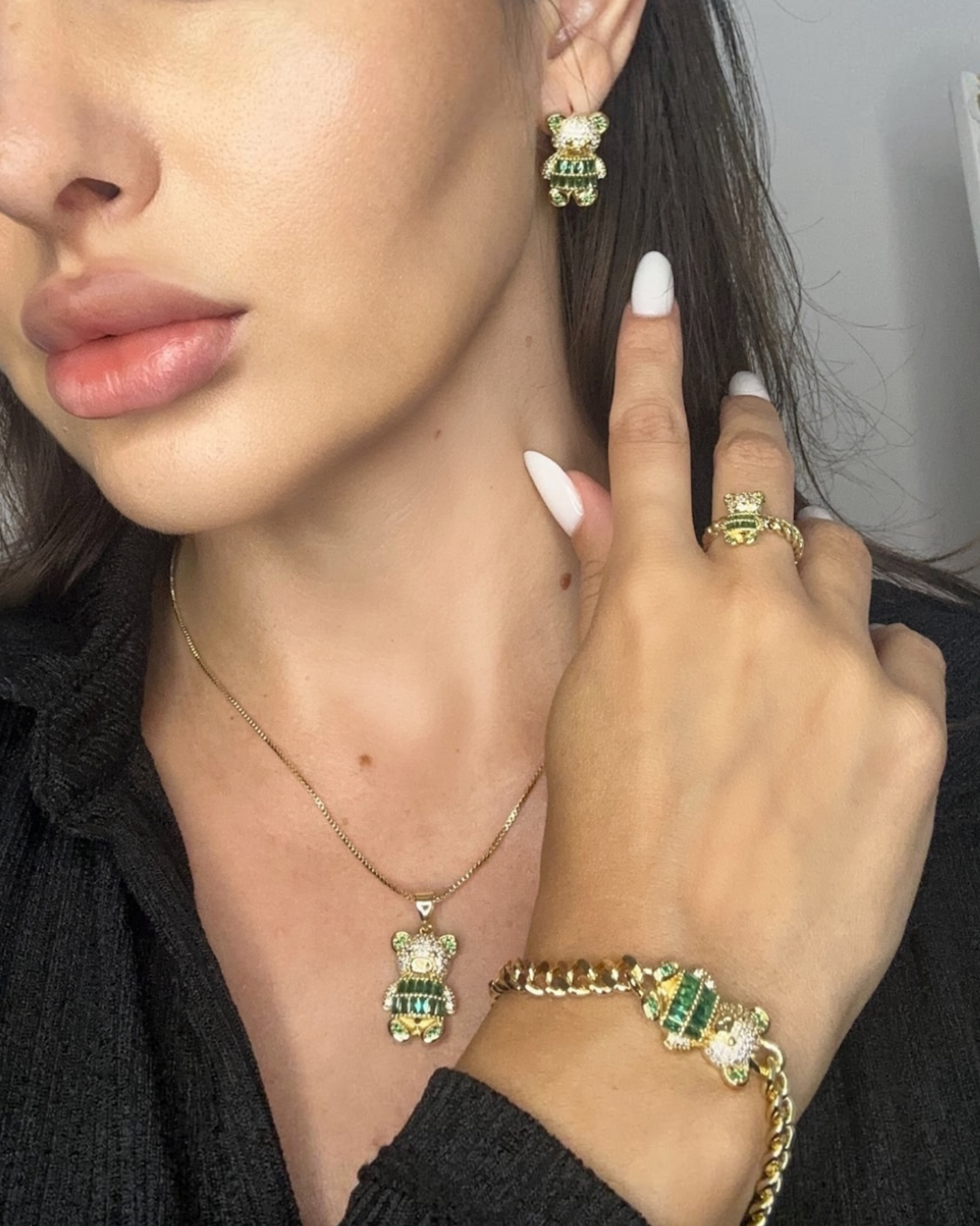 Set Teddy Verde Damă Placat cu aur 18k 5 Piese