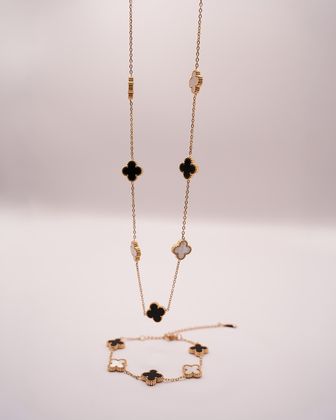 Set Van Alb & Negru Damă/Bărbați Colier/Brățară Oțel inoxidabil