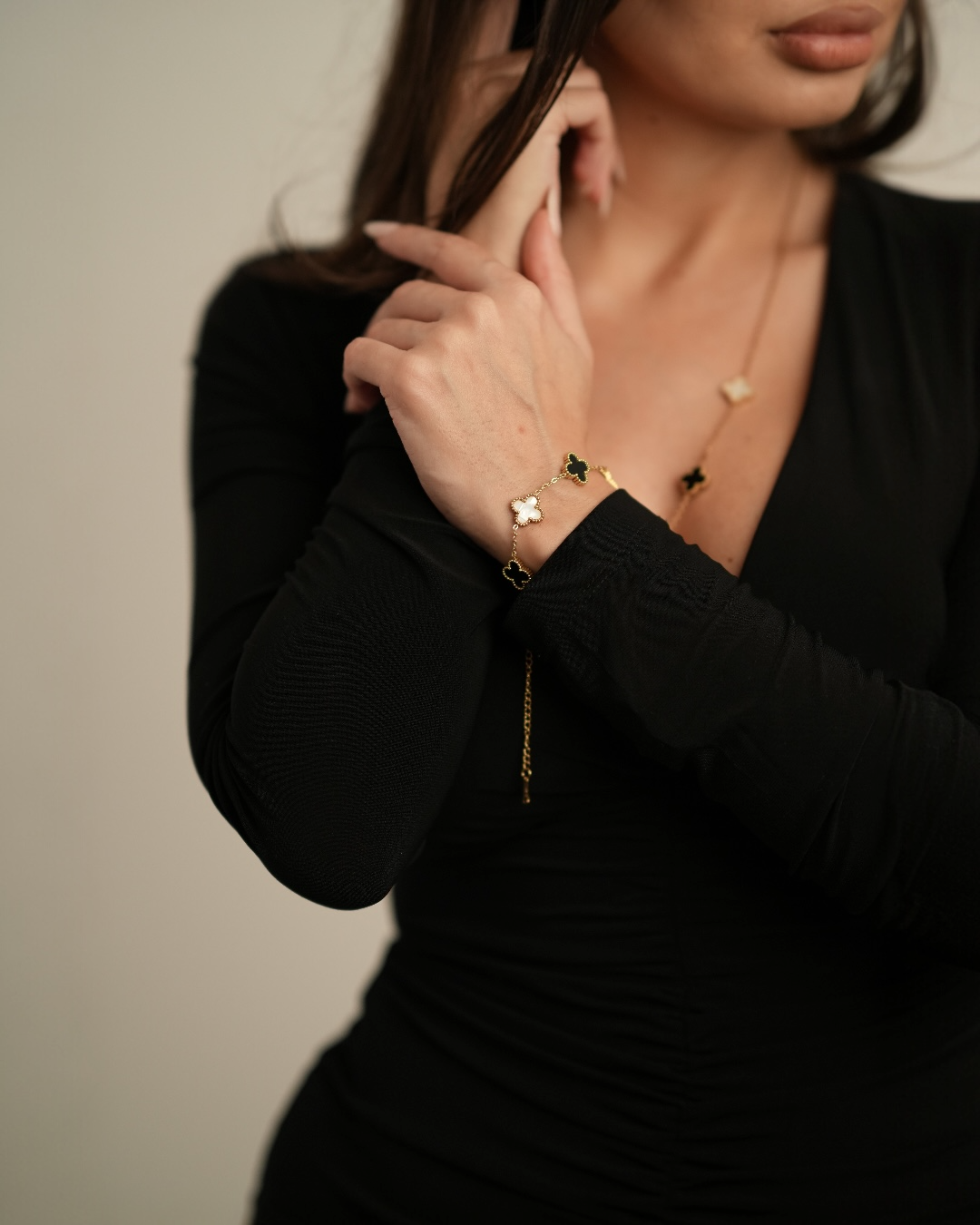 Set Van Alb & Negru Damă/Bărbați Colier/Brățară Oțel inoxidabil