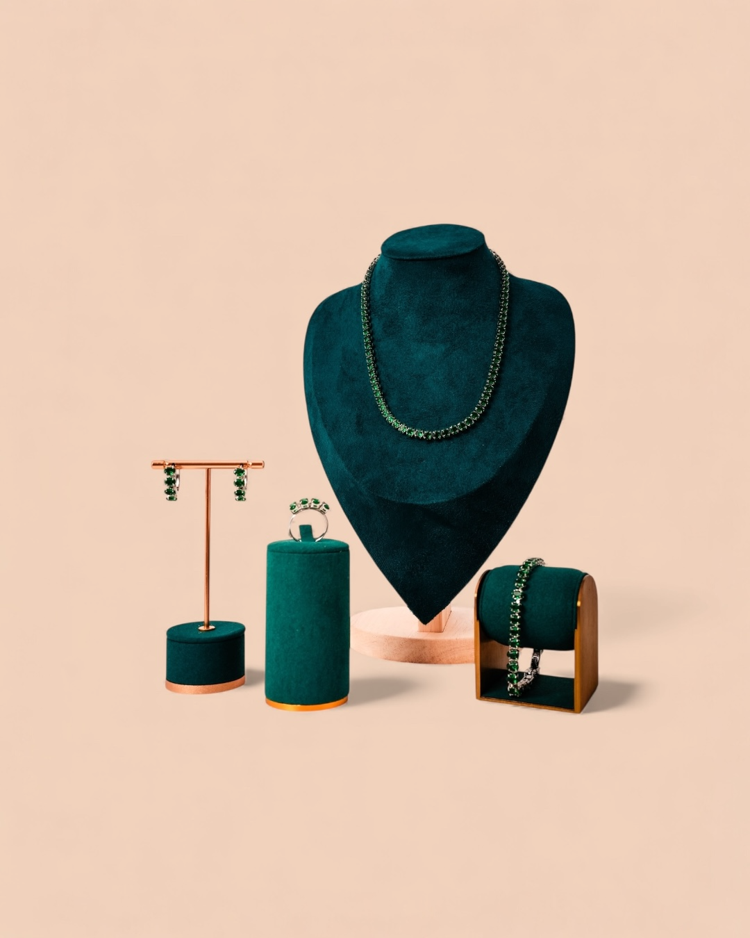 Set Tennis Verde Damă Oțel Inoxidabil Colier+Brățară+Cercei+Inel