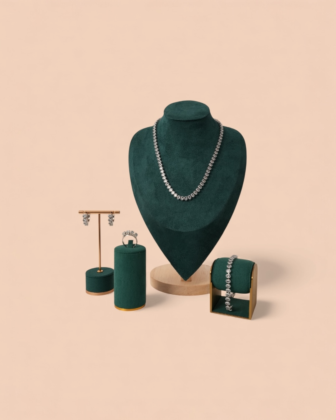 Set Tennis Argentum Damă Oțel Inoxidabil Colier+Brățară+Cercei+Inel