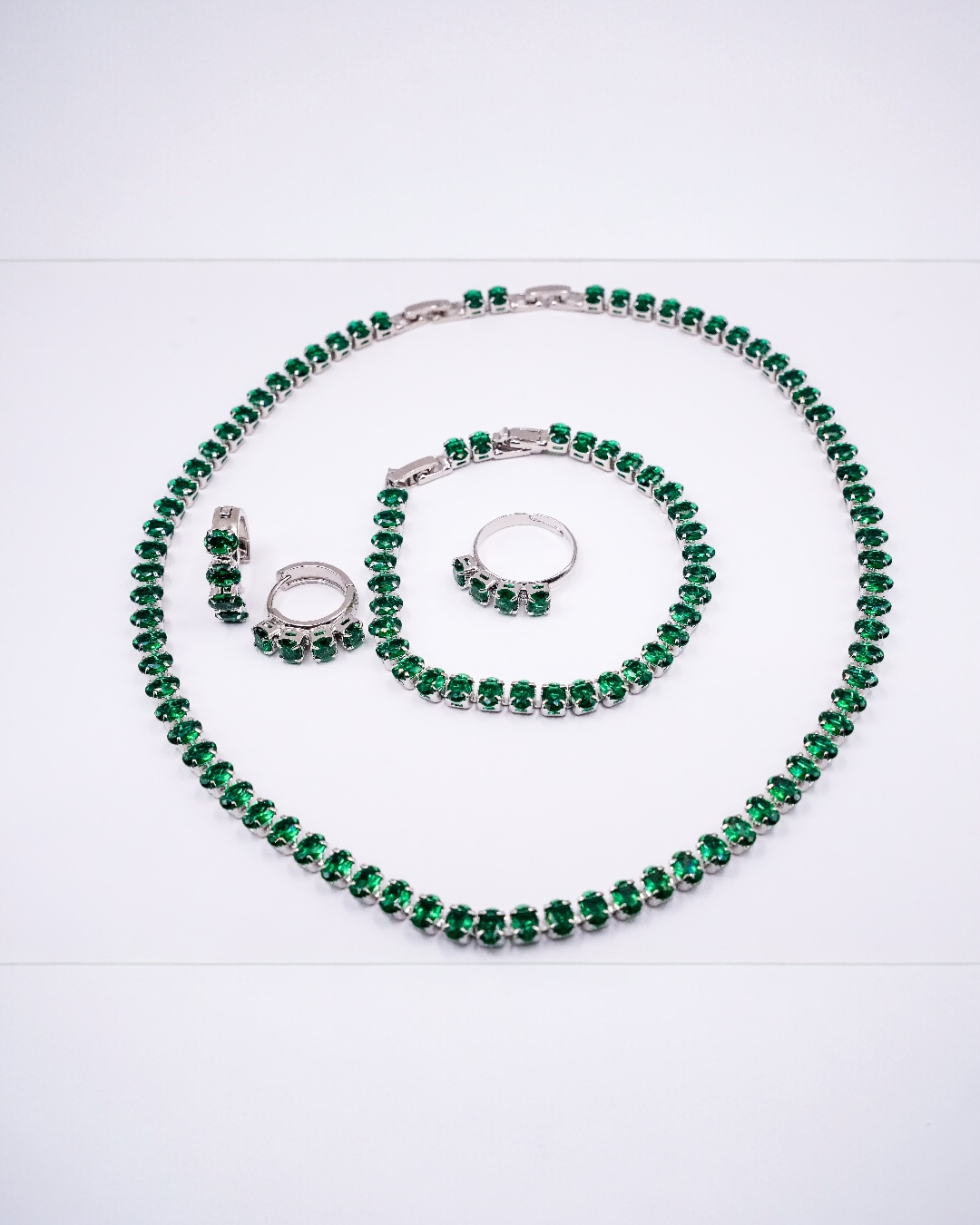 Set Tennis Verde Damă Oțel Inoxidabil Colier+Brățară+Cercei+Inel