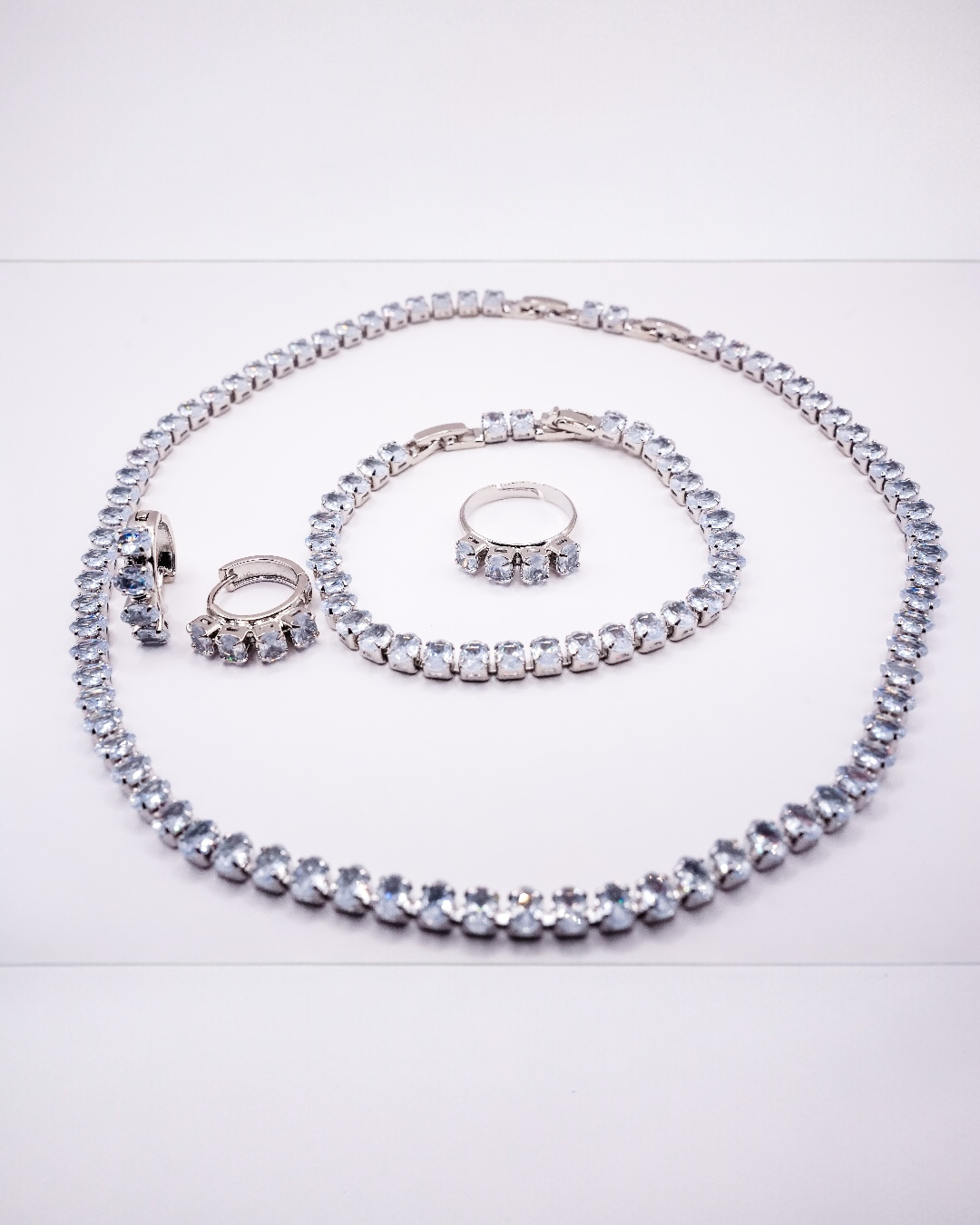 Set Tennis Argentum Damă Oțel Inoxidabil Colier+Brățară+Cercei+Inel