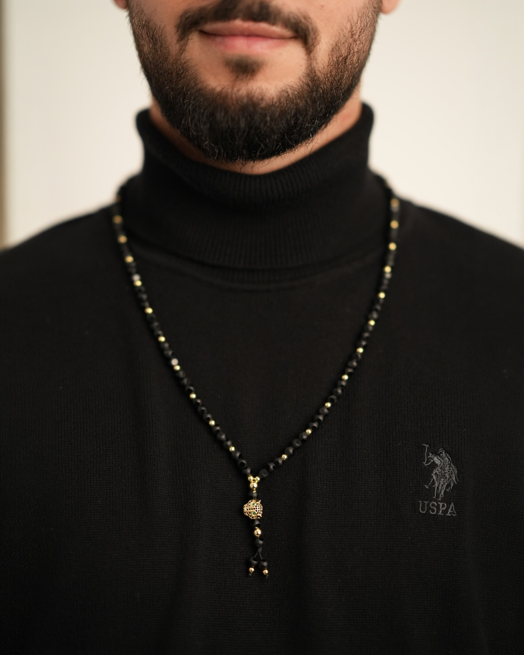 Rozariu Black Tiger Bărbați/Damă Placată cu Aur 18k 65cm