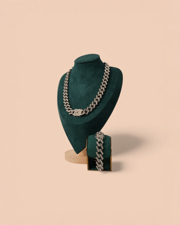 Set Cuban Ice Silver Bărbați/Damă Oțel Inoxidabil 12mm