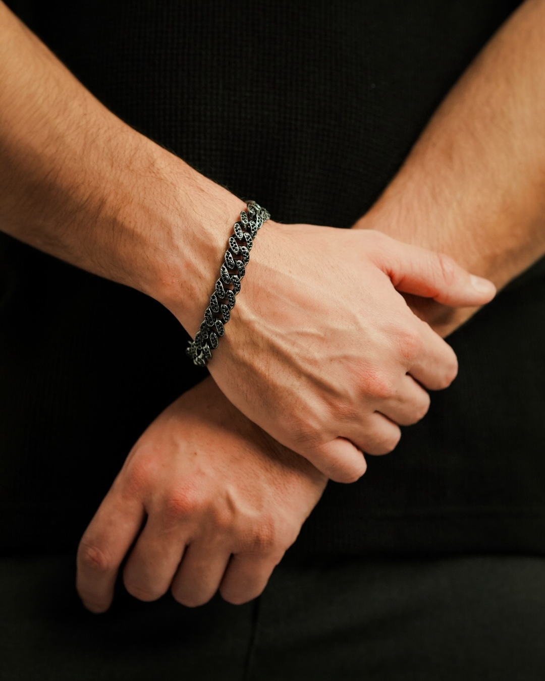 Brățara Cuban Black Crystal Damă/Bărbați Oțel Inoxidabil 12mm