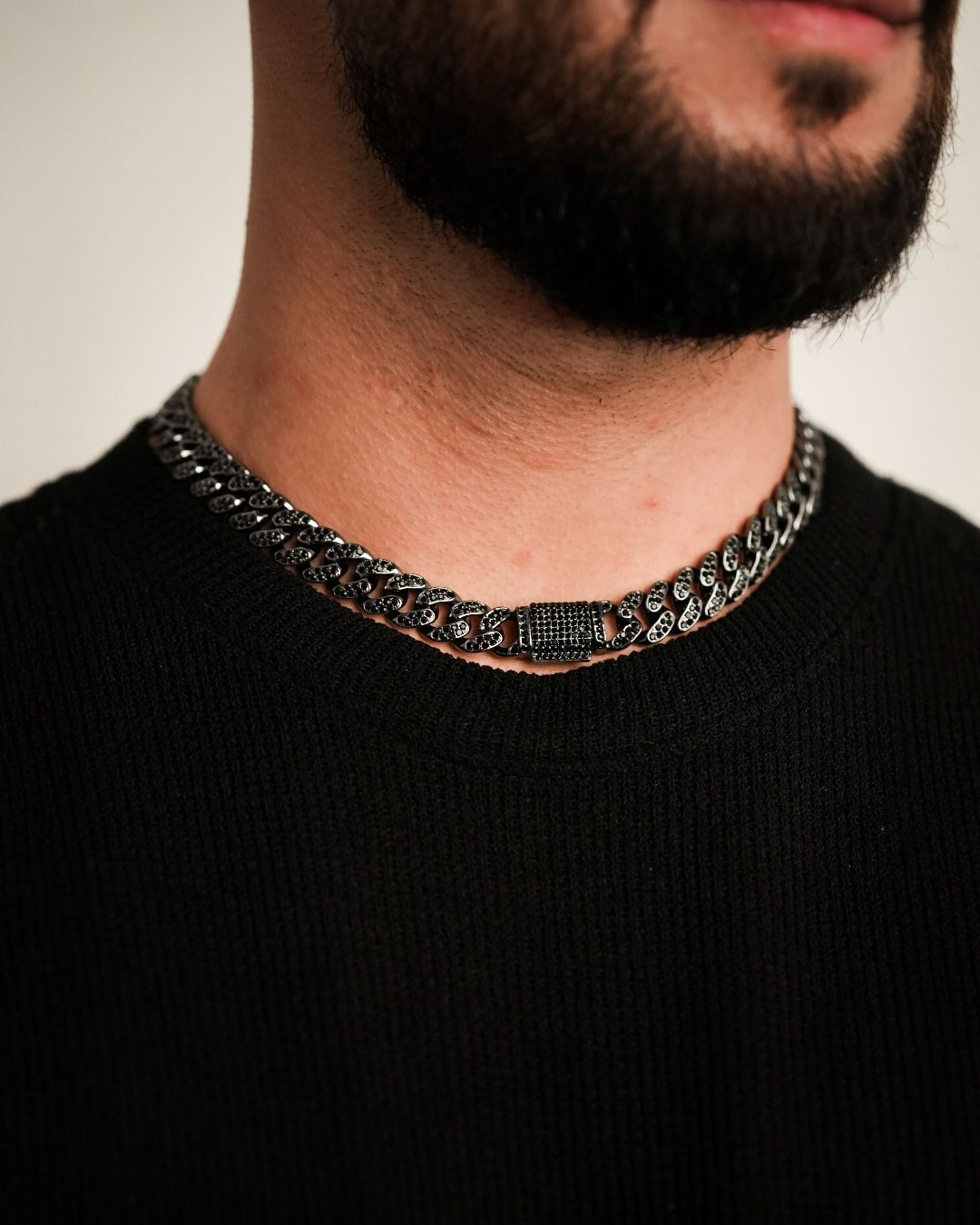 Colier Cuban Negru Damă/Bărbați Oțel Inoxidabil 12mm