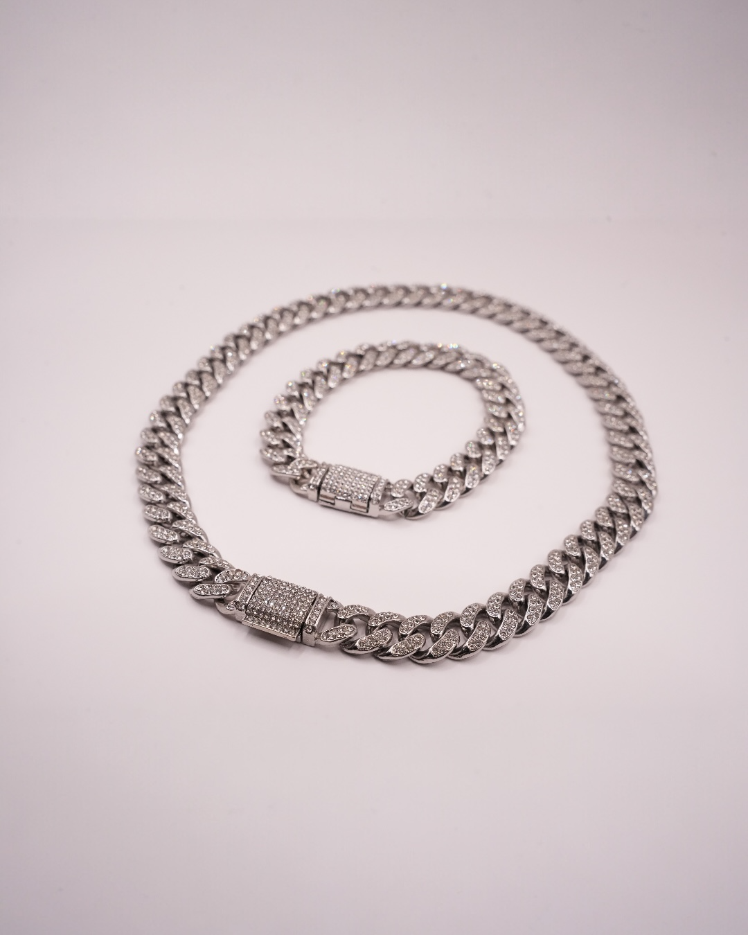 Set Cuban White Crystal Bărbați/Damă Oțel Inoxidabil 12mm