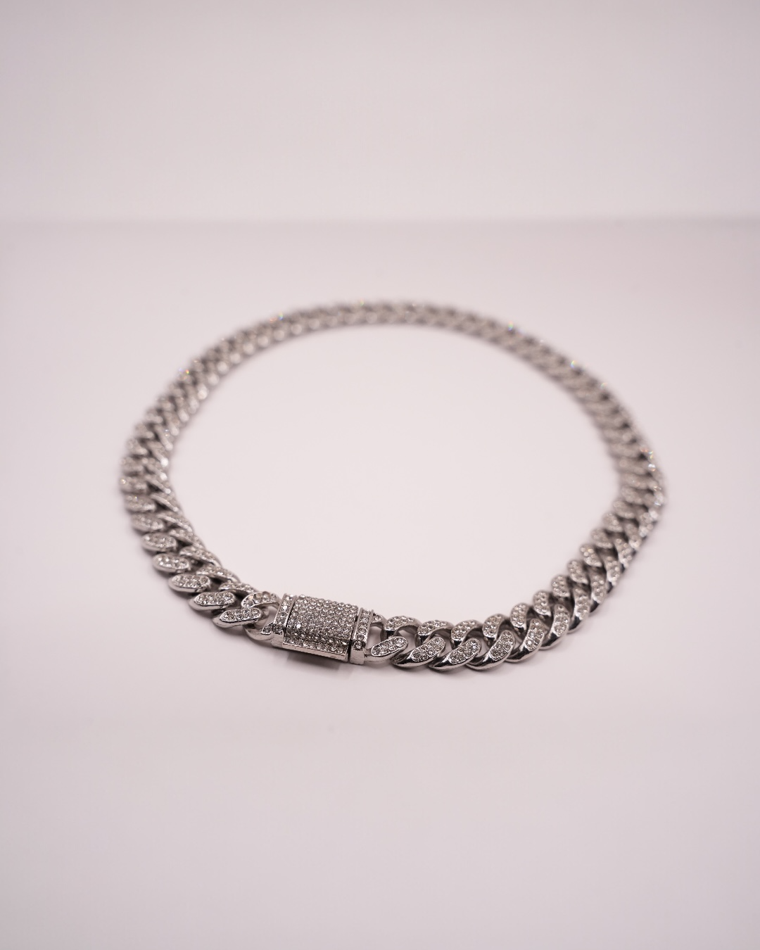 Colier Cuban White Crystal Bărbați/Damă Oțel Inoxidabil 12mm