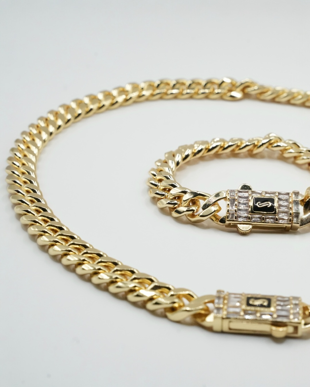 Set Cuban Cielo Bărbați/Damă Placat cu Aur 18k 10mm