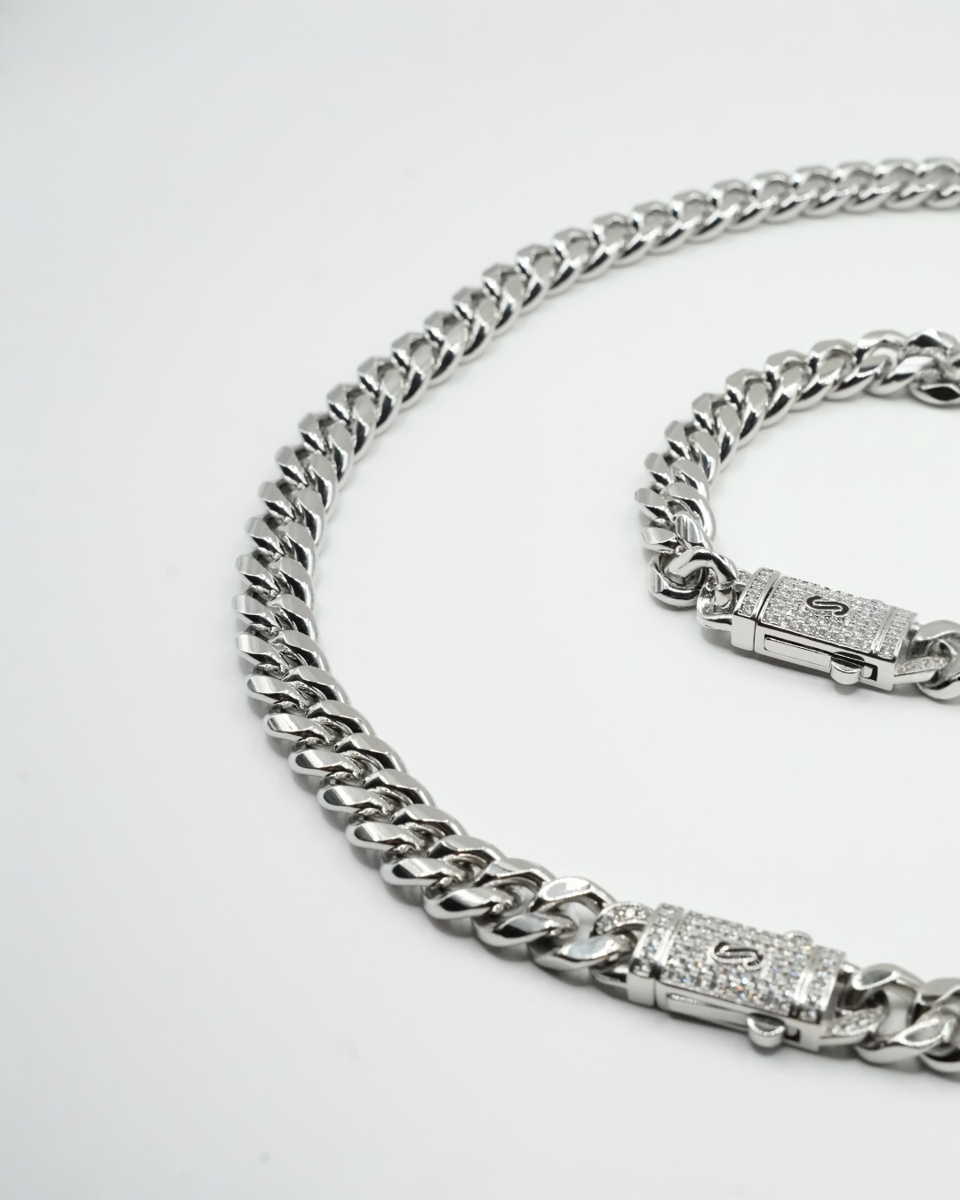 Set Cuban Platinum Bărbați/Damă Placat cu Aur Alb 10mm