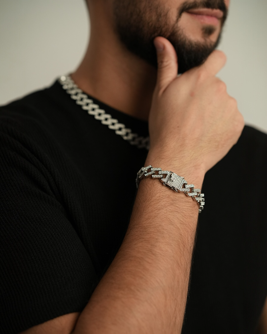 Set Cuban Ice Silver Bărbați/Damă Oțel Inoxidabil 12mm