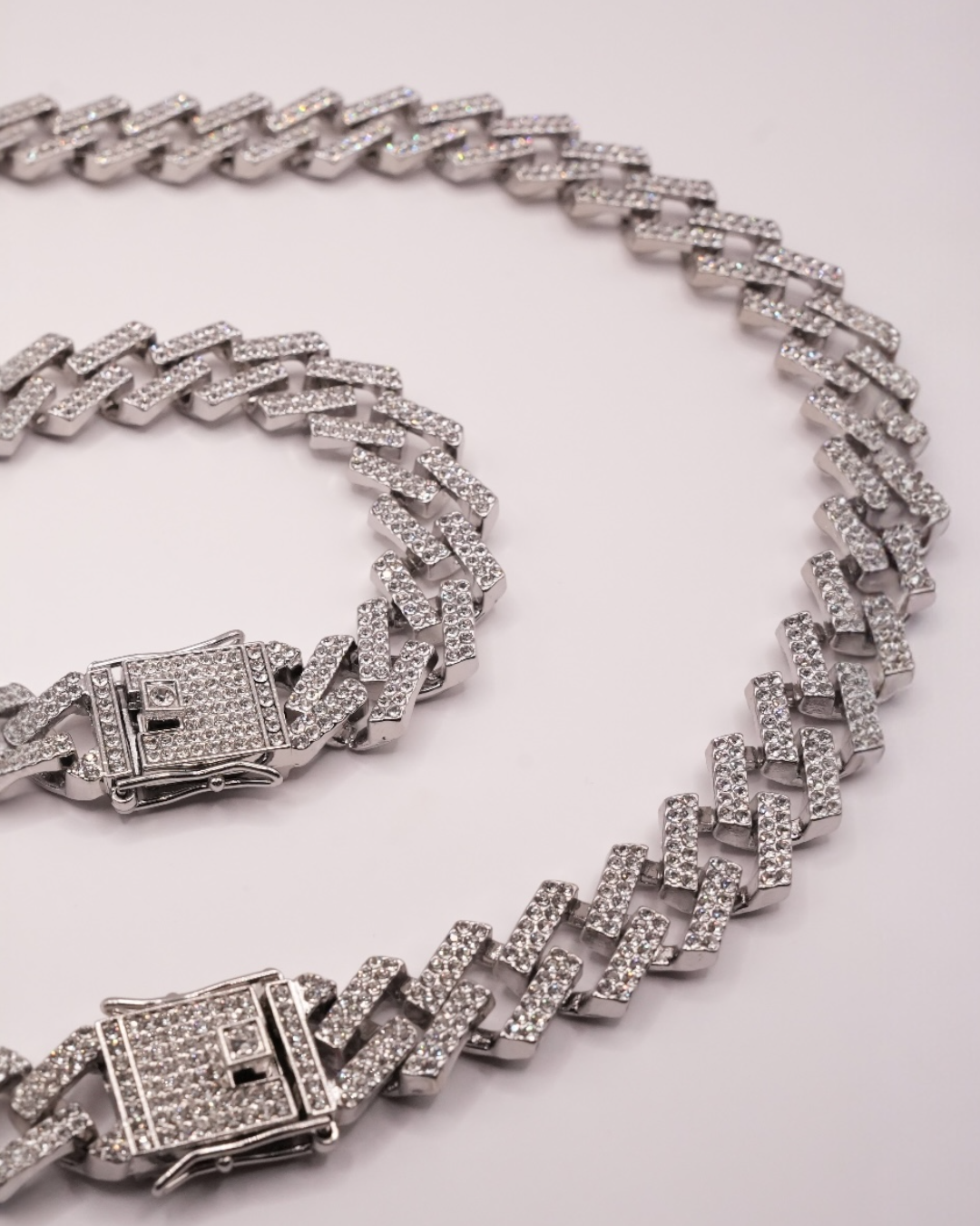 Set Cuban Ice Silver Bărbați/Damă Oțel Inoxidabil 12mm