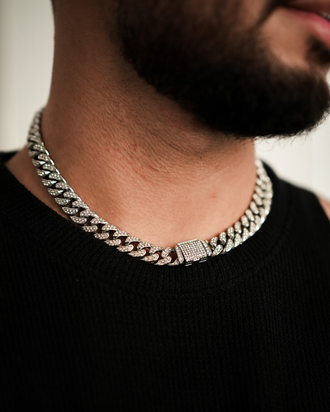 Colier Cuban White Crystal Bărbați/Damă Oțel Inoxidabil 12mm