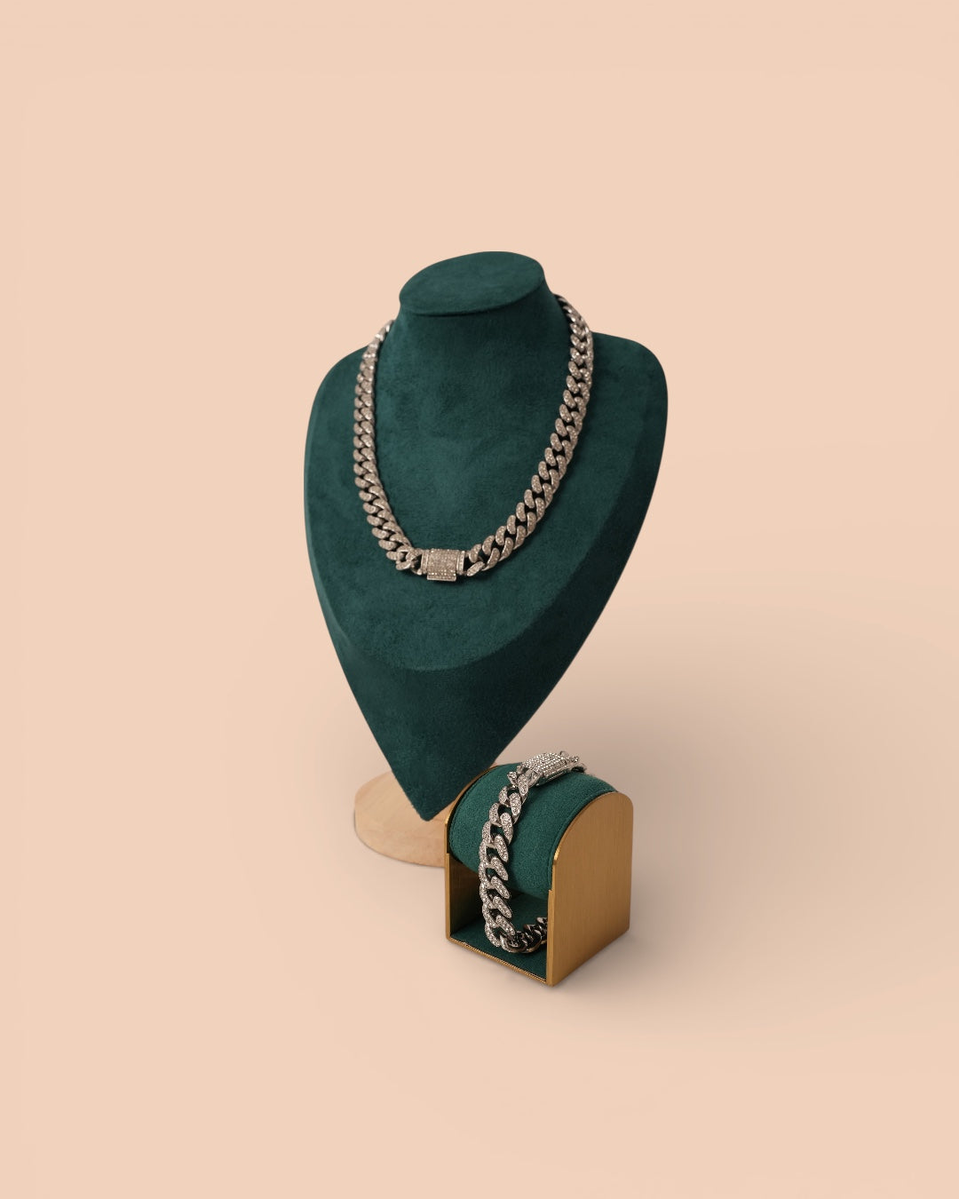 Set Cuban White Crystal Bărbați/Damă Oțel Inoxidabil 12mm