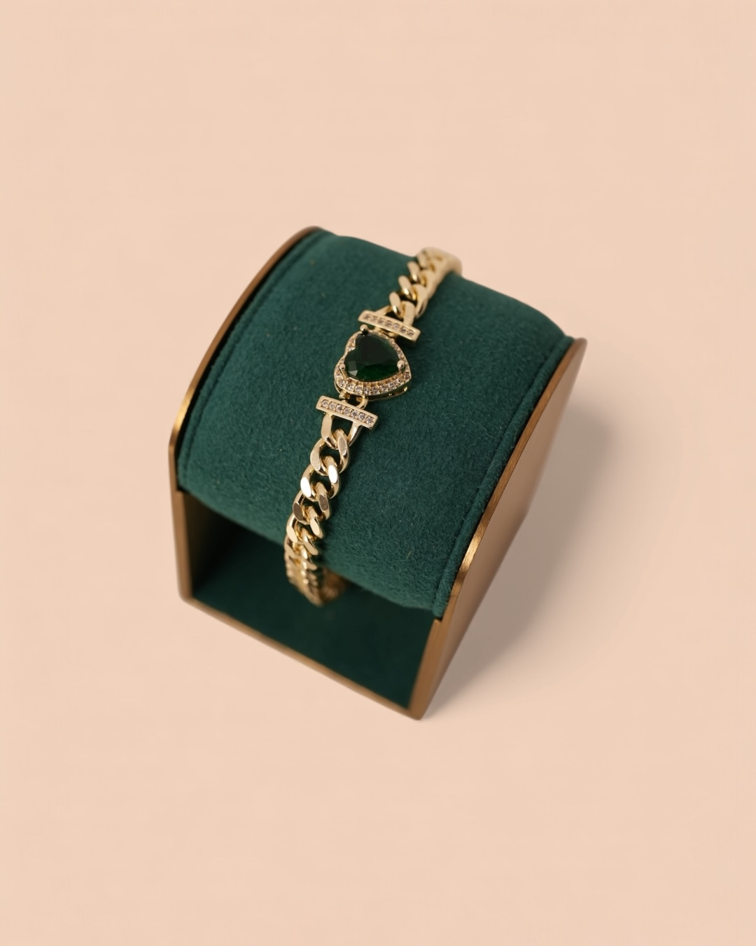 Brățara Cuban Inimă Verde Damă Placată cu Aur 18k