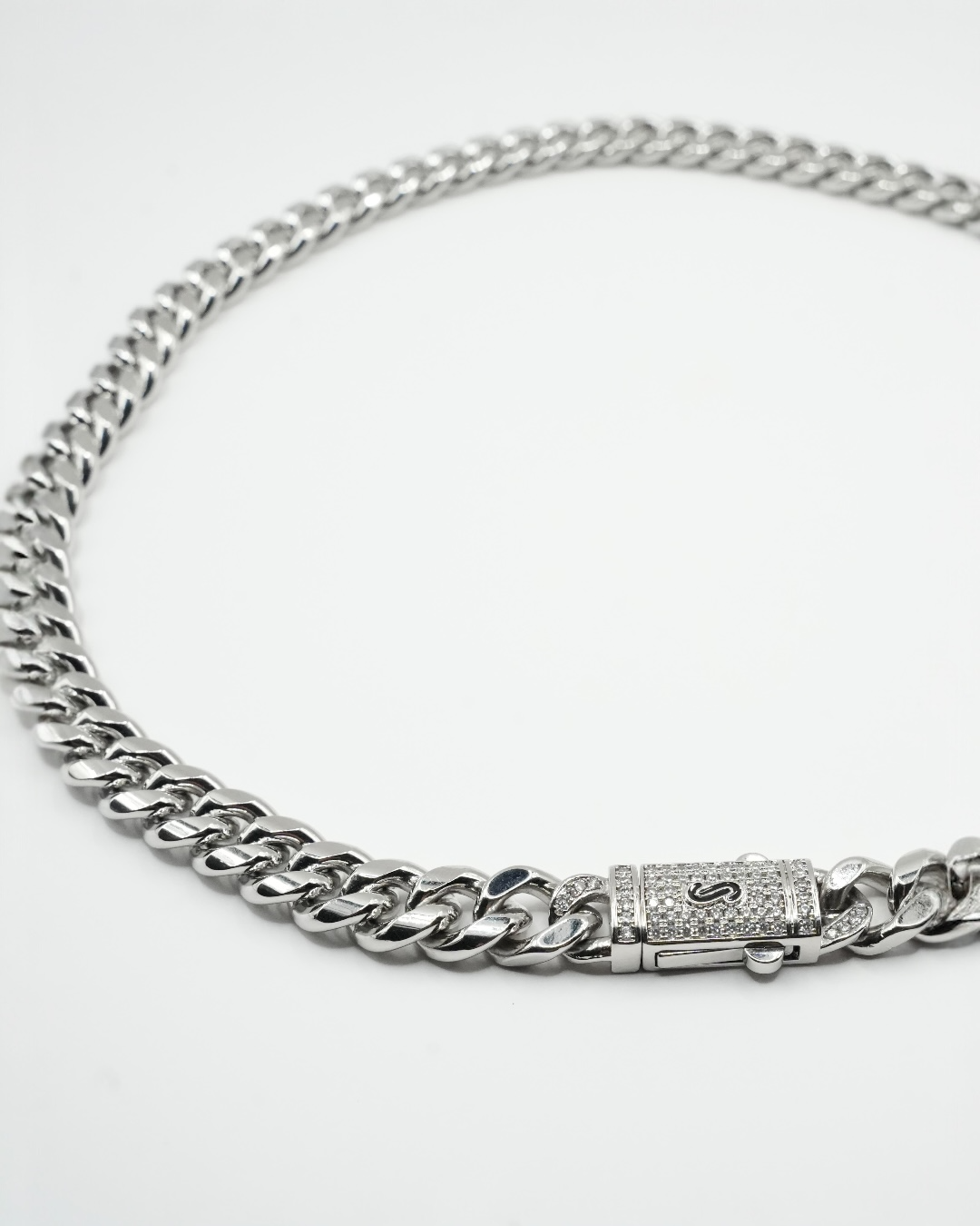 Colier Cuban Platinum Bărbați/Damă Placat cu Aur Alb 10mm