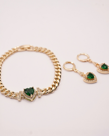 Set Cuban Green Heart Damă Placat cu Aur 18m