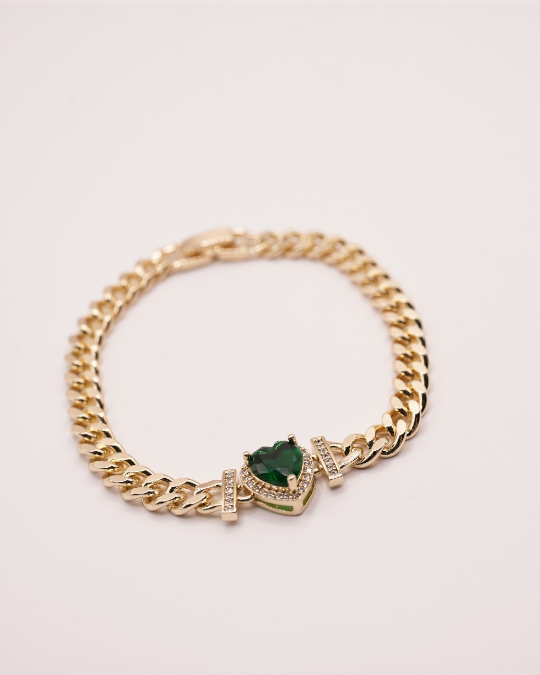 Brățara Cuban Inimă Verde Damă Placată cu Aur 18k