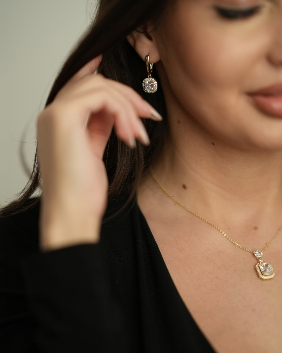 Set Diamond Damă Colier+Cercei Placat cu Aur 18k