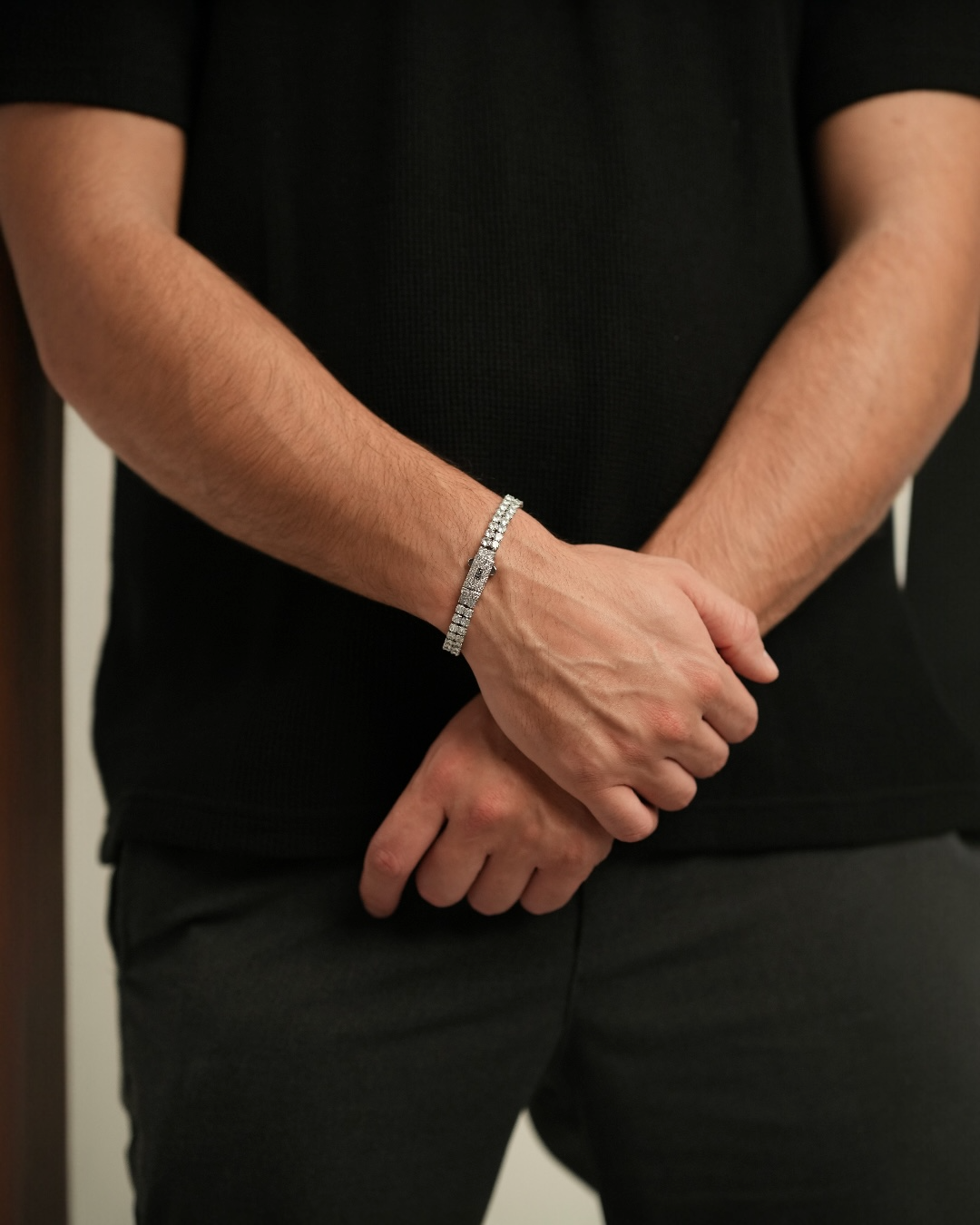 Brățara Tennis Double Damă/Bărbați Placată cu Aur Alb 20cm