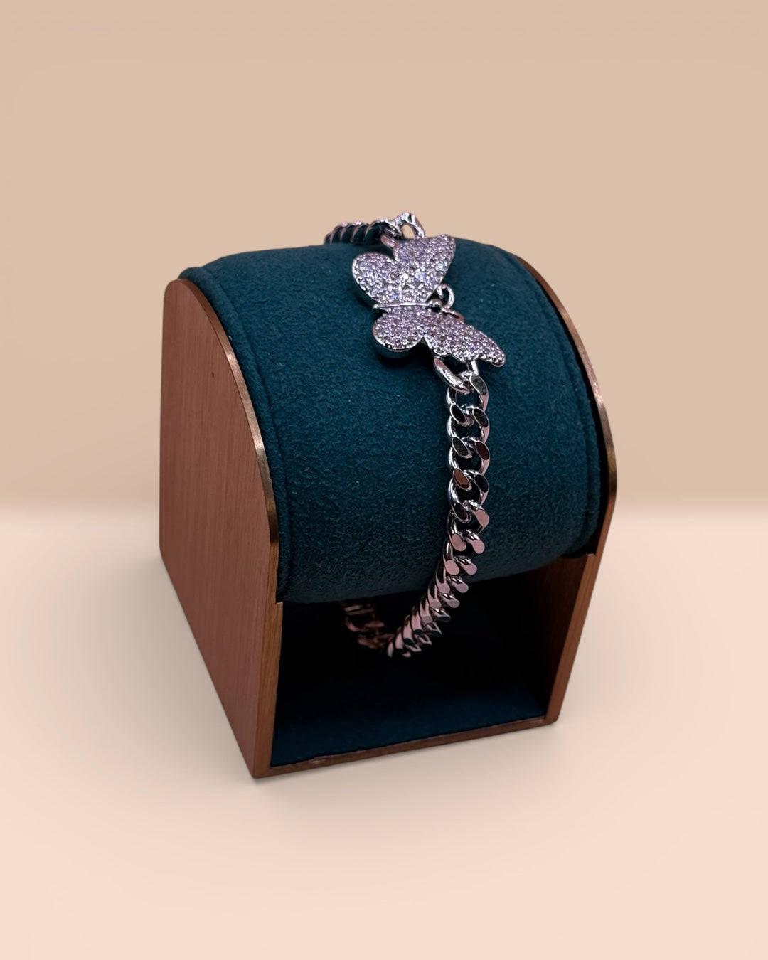 Brățară Cuban Butterfly Damă Placată cu Aur Alb 5mm