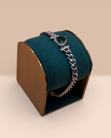 Brățara Cuban Inimă Verde Damă Placată cu Aur Alb 5mm