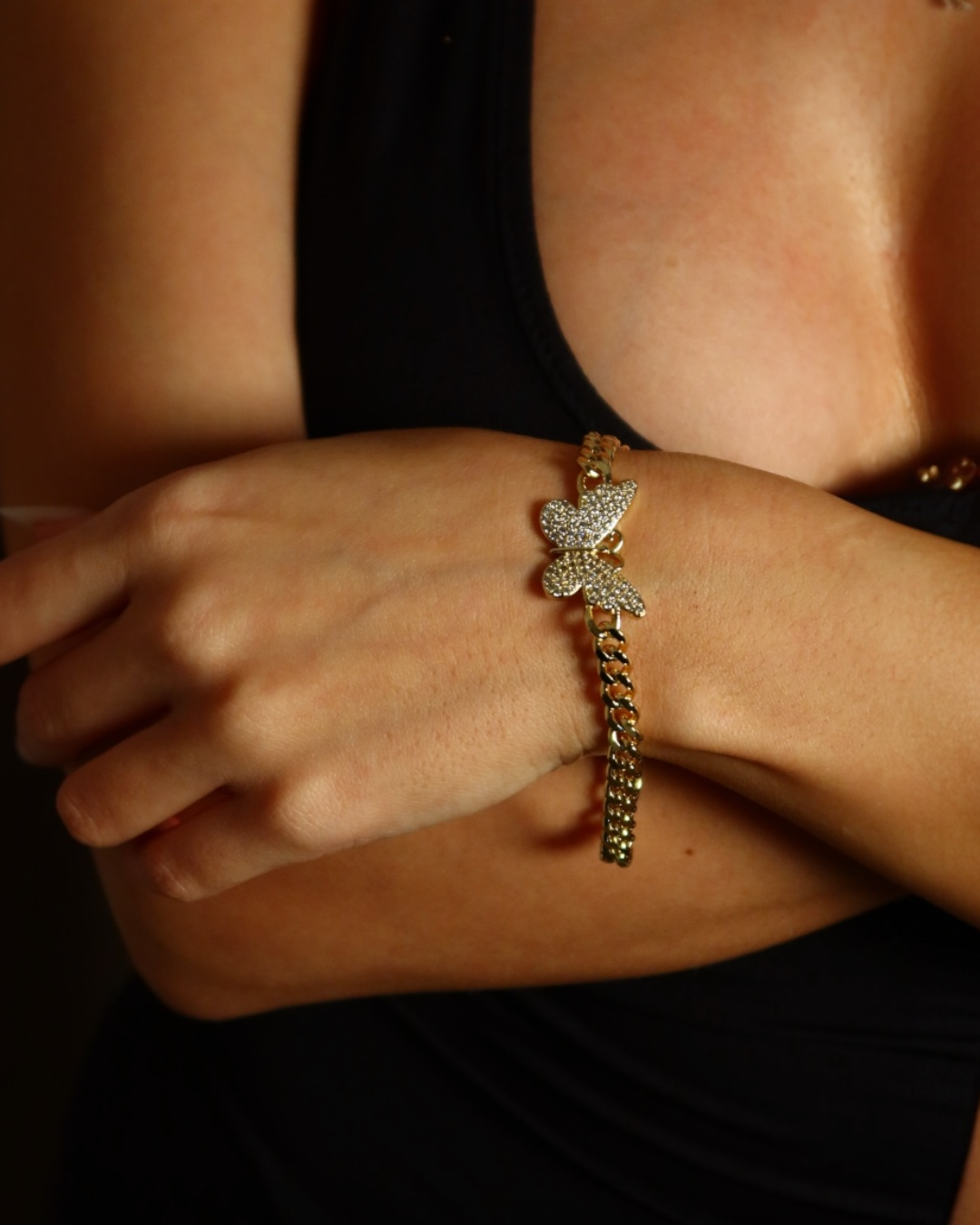 Brățara Cuban Butterfly Damă Placată cu Aur 18k 5mm