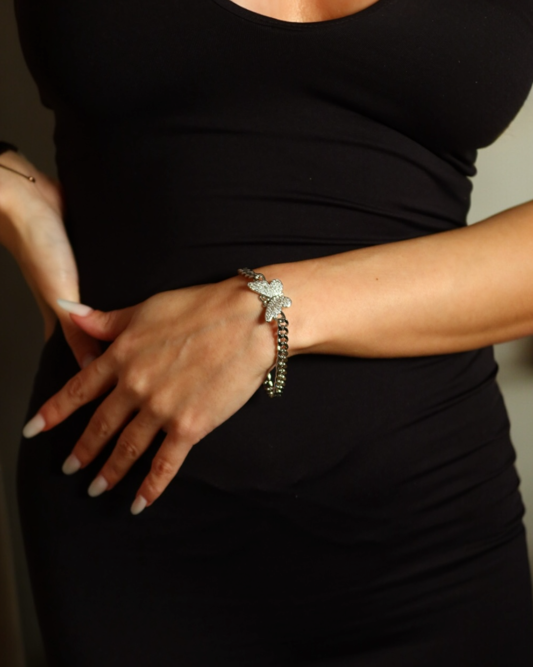 Brățară Cuban Butterfly Damă Placată cu Aur Alb 5mm