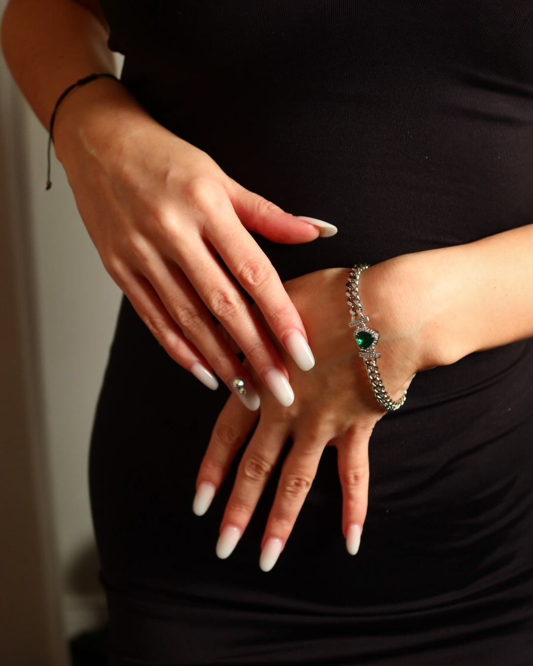 Brățara Cuban Inimă Verde Damă Placată cu Aur Alb 5mm