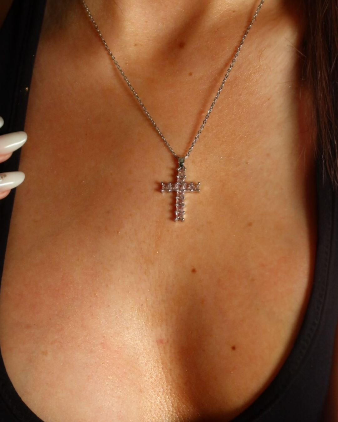 Colier Rosa Cruce Damă Oțel Inoxidabil 45cm