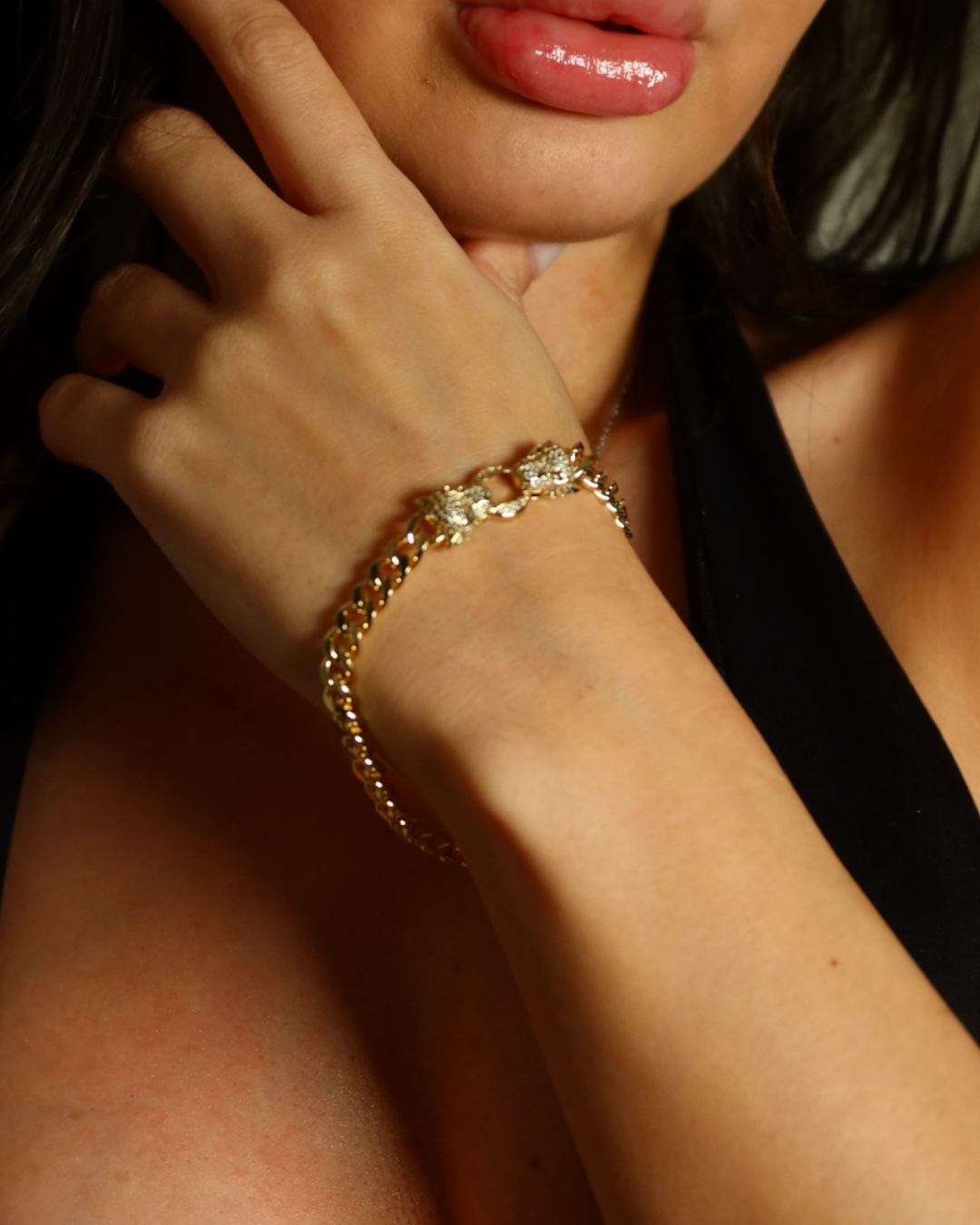 Brățara Cuban Twin Tigers Damă Placată cu Aur 18k 5mm