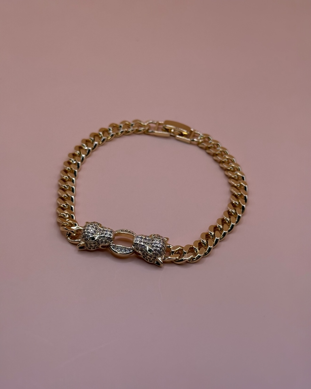 Brățara Cuban Twin Tigers Damă Placată cu Aur 18k 5mm