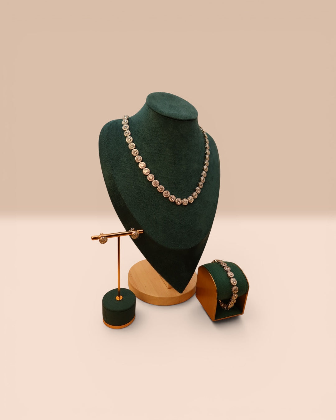 Set Angel Damă Placat cu Aur Alb Colier+Brățară+Cercei