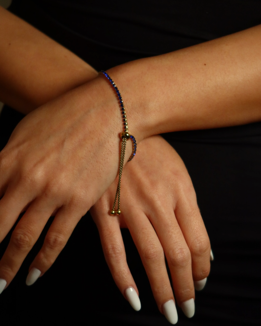 Brățară Tennis Albastră Damă/Bărbați Placată cu Aur 18k 2mm Reglabilă-Șnur