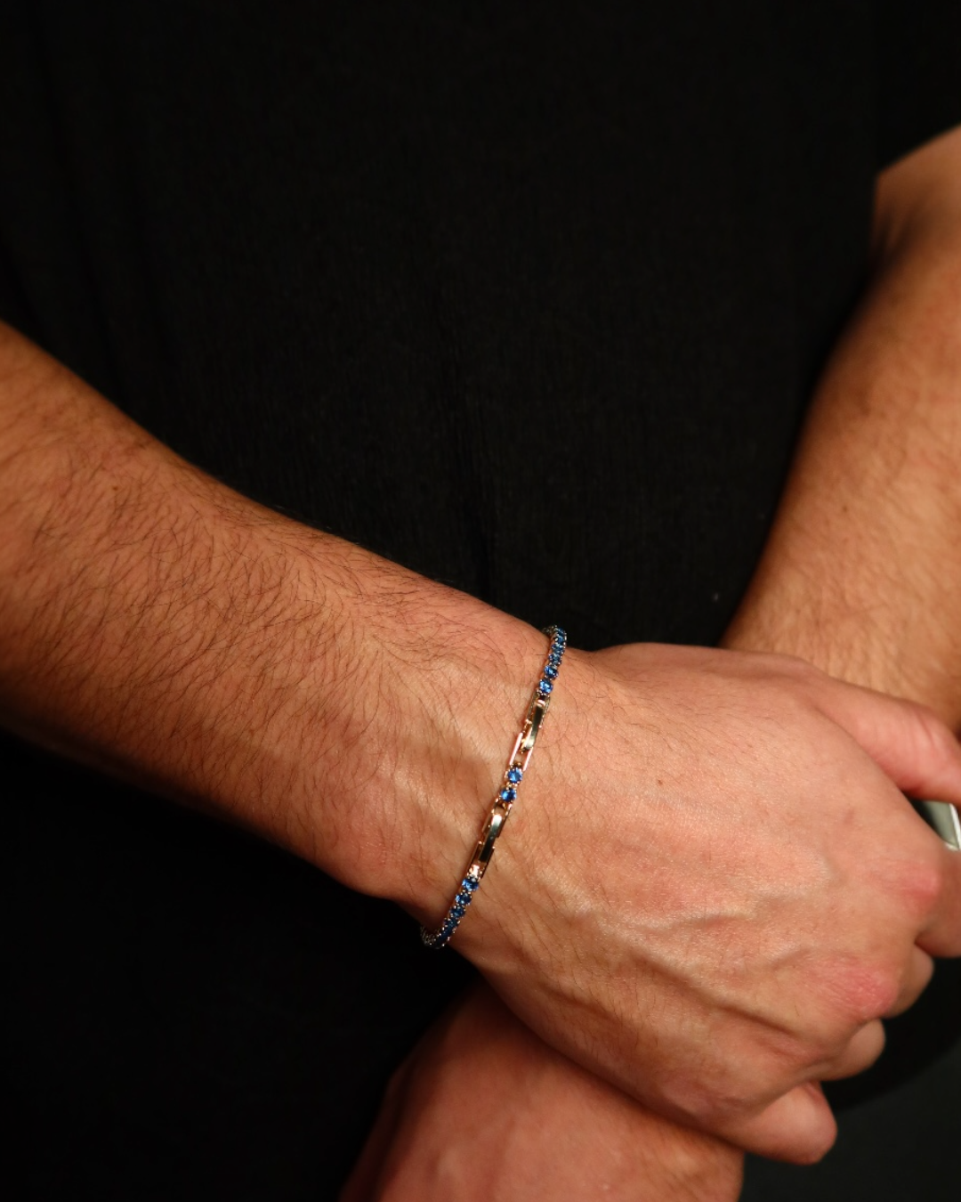 Brățară Tennis Albastră Damă/Bărbați Placată cu Aur 18k 3mm