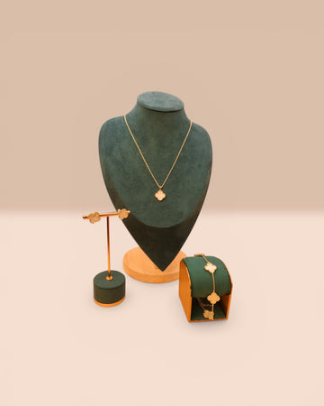 Set Van Luxy Alb Damă Placat cu Aur 18K Colier+Brățară+Cercei