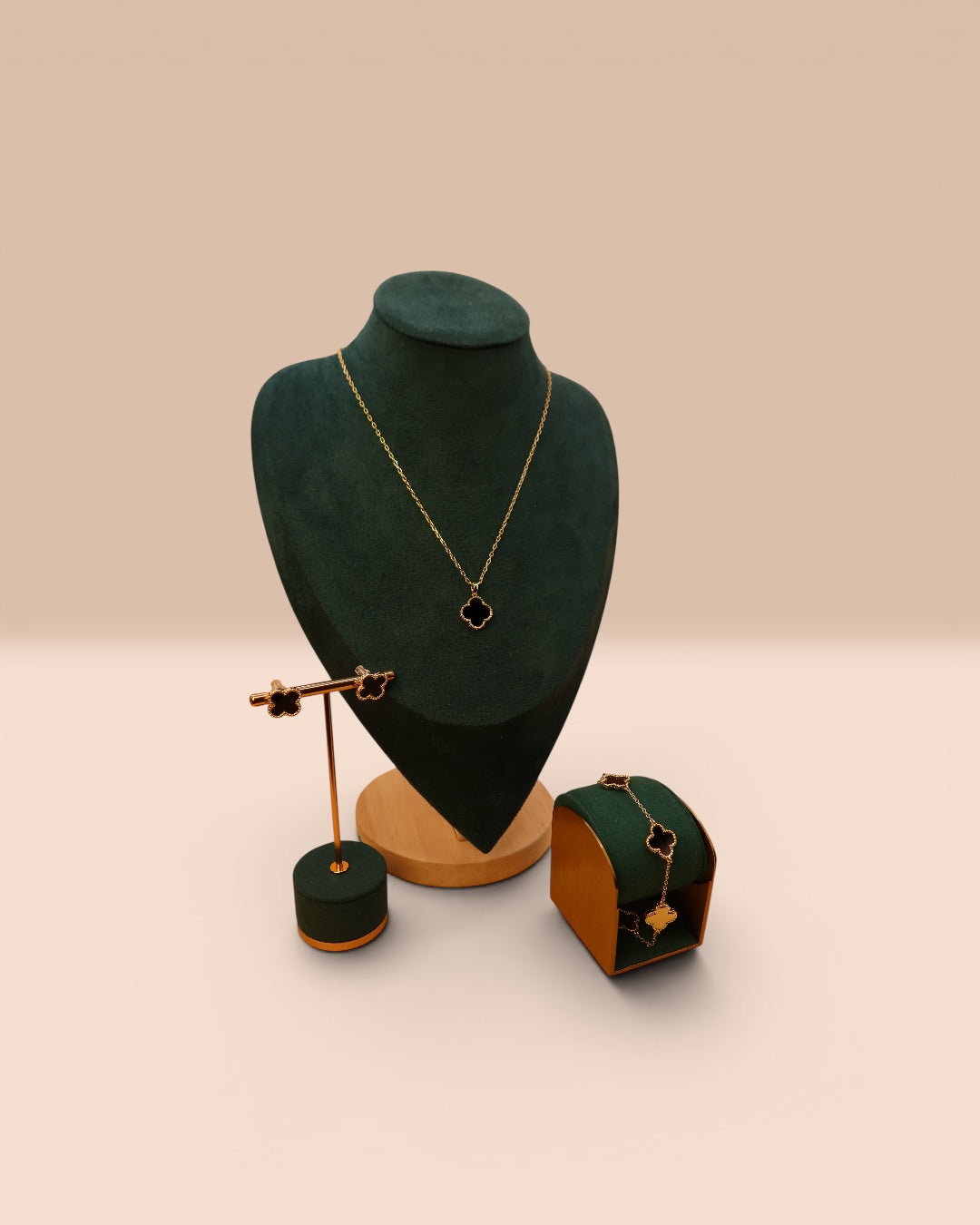 Set Van Luxy Negru Damă Placat cu Aur 18K Colier+Brățară+Cercei