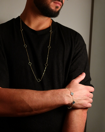 Set Van Luxy Negru Damă/Bărbați Placat cu Aur 18K Colier+Brățară