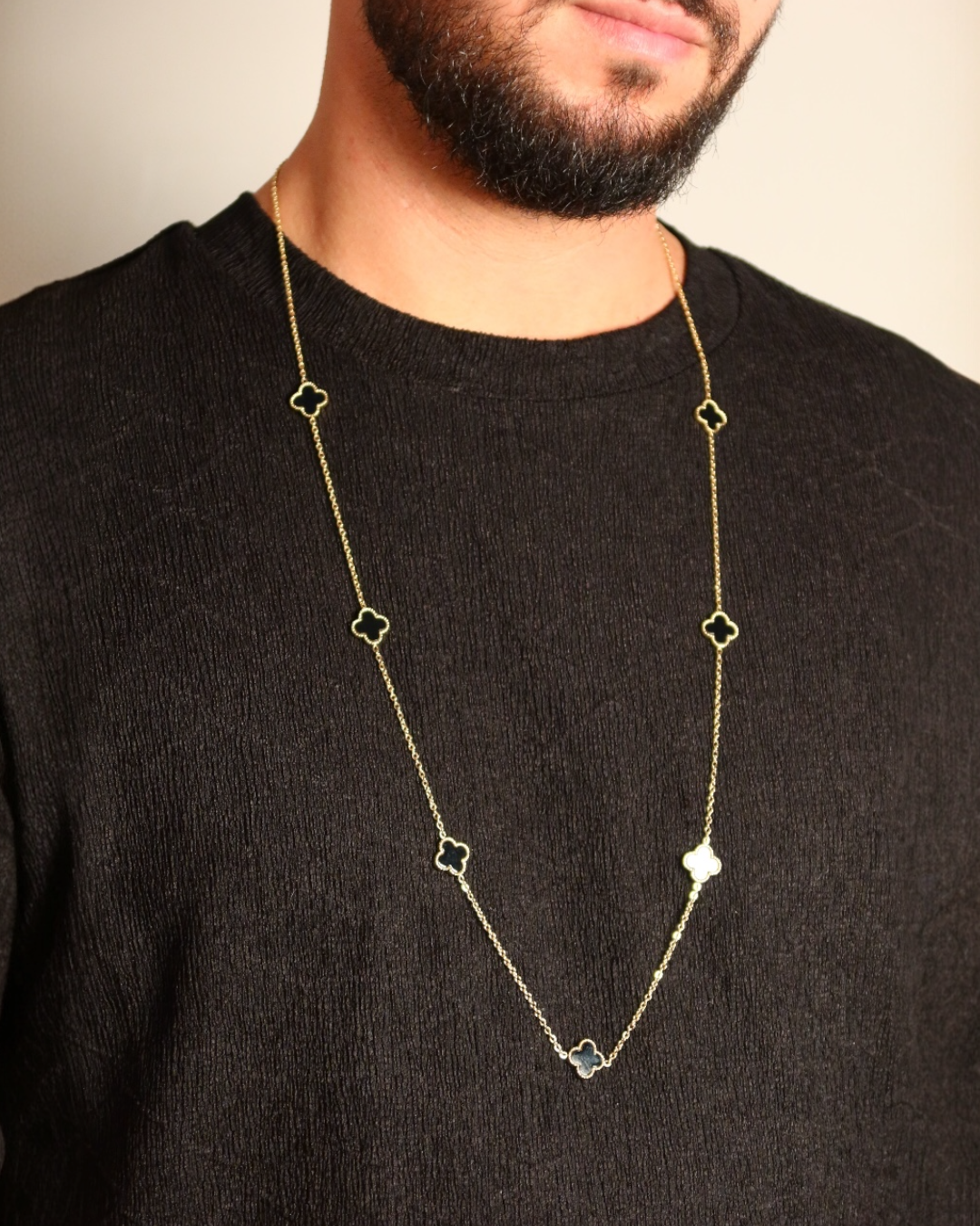 Colier Van Luxy Negru Damă/Bărbați Placat cu Aur 18K 90 cm