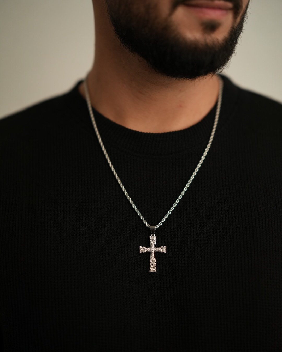 Colier White Cross Bărbați/Damă Oțel Inoxidabil