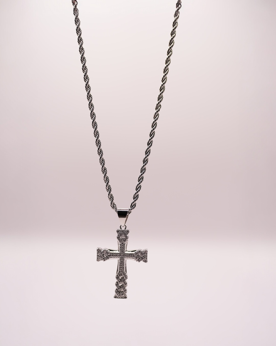 Colier White Cross Bărbați/Damă Oțel Inoxidabil