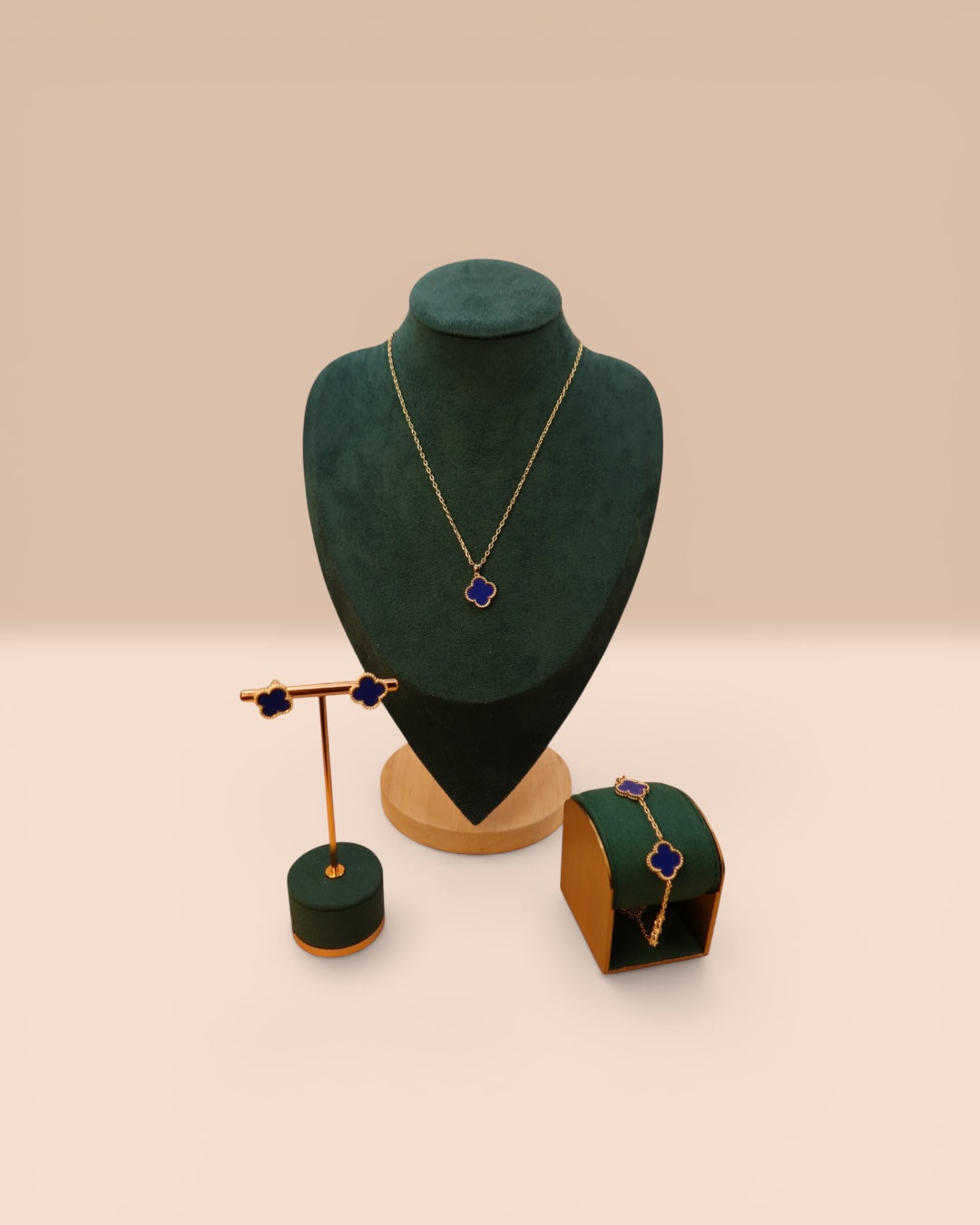 Set Van Luxy Albastru Damă Placat cu Aur 18K Colier+Brățară+Cercei